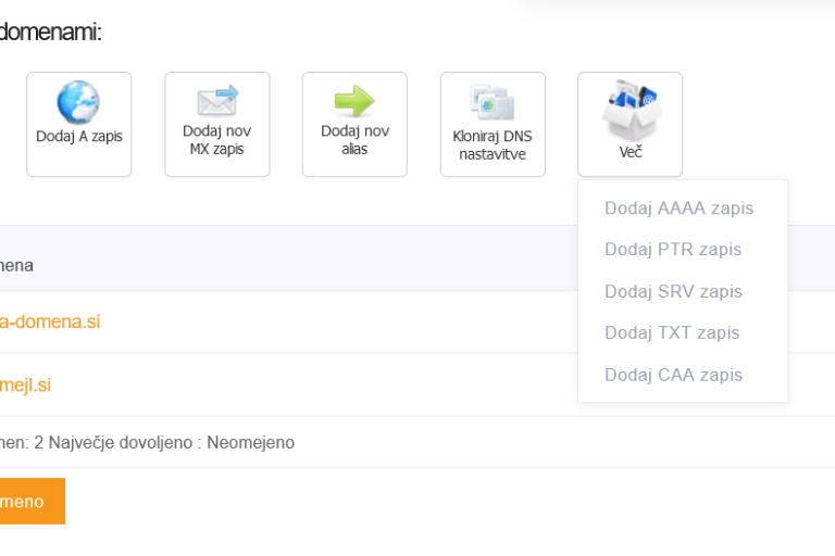 Novo brezplačno DNS gostovanje